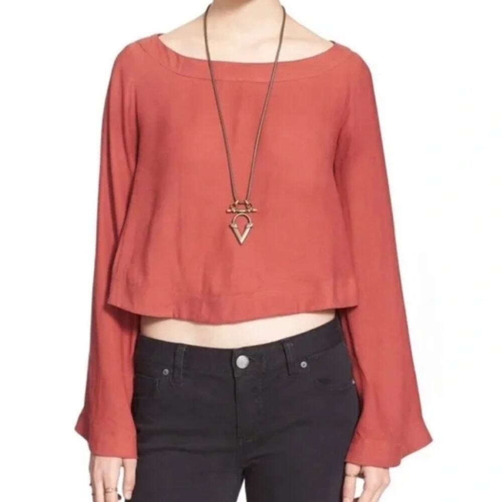 Free People Stars Aligned Boho Cropped Terracotta Blouse size Large
